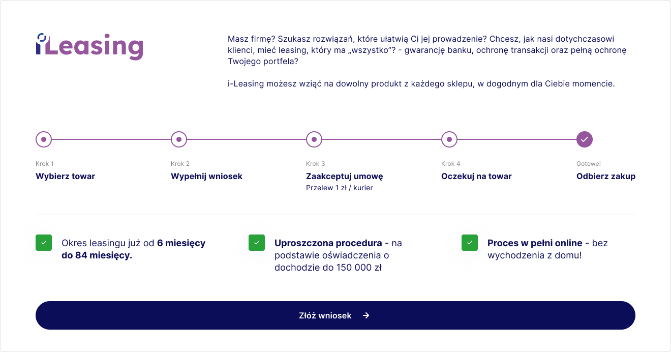 finansowanie
- leasing przez internet
